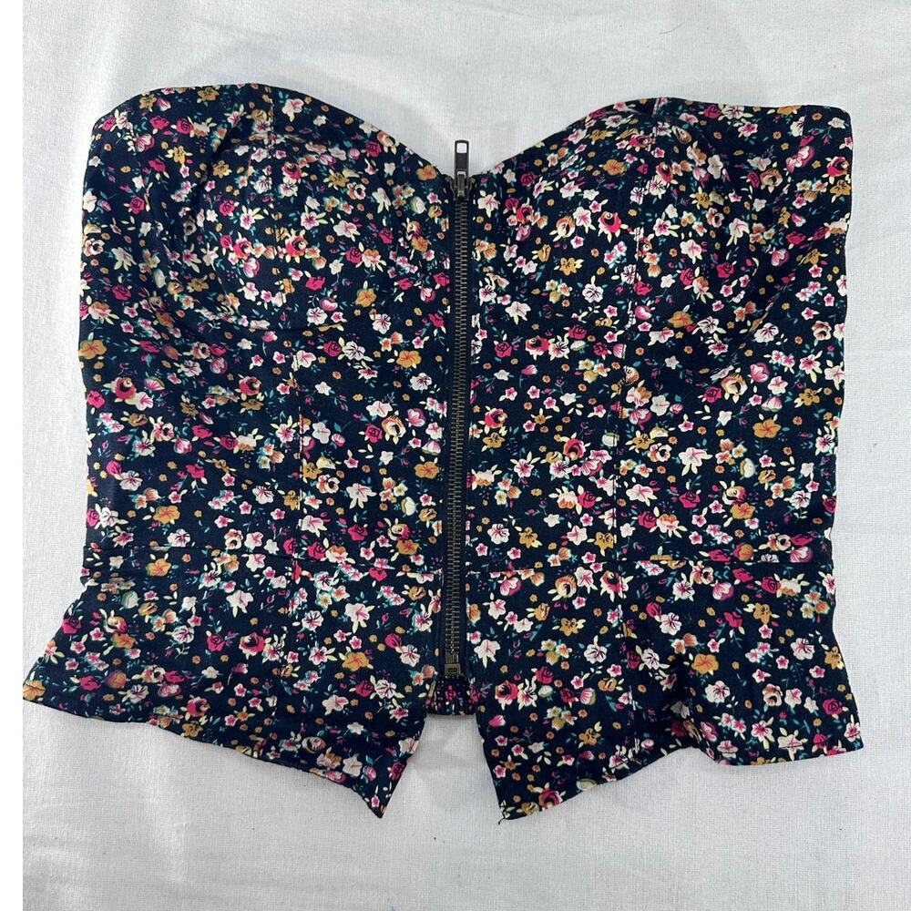 Silence + Noise Women's sz M Floral Zip Up Bustier Y2K Crop Top Corset - Picture 1 of 6